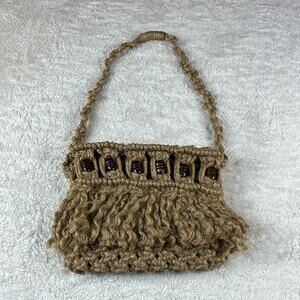Unbranded Macrame rope and wood bead shoulder bag purse
